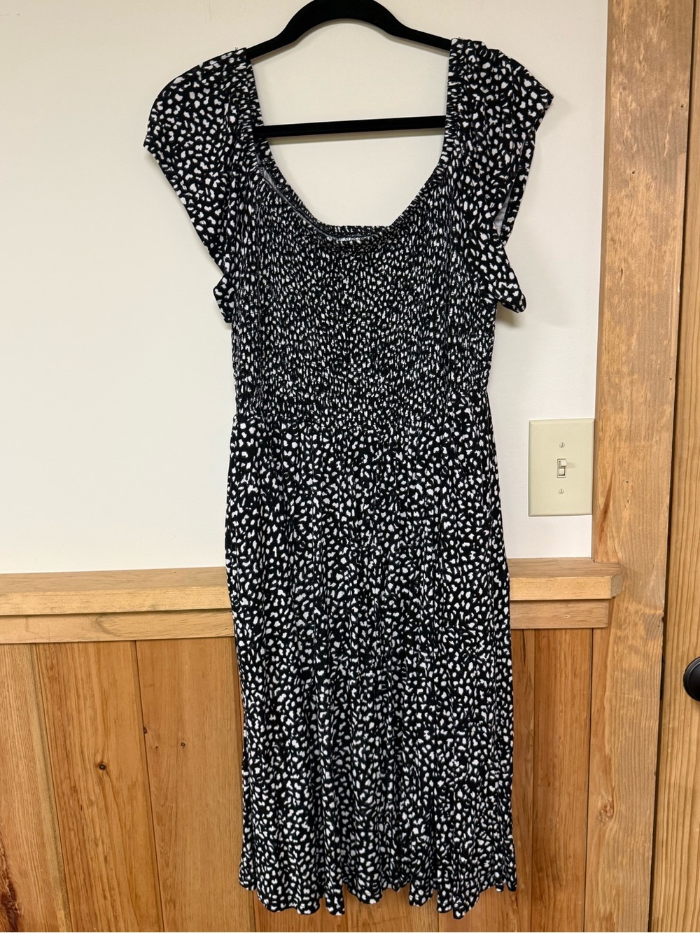 Torrid Super Soft Black and White Printed Smocked Midi Dress